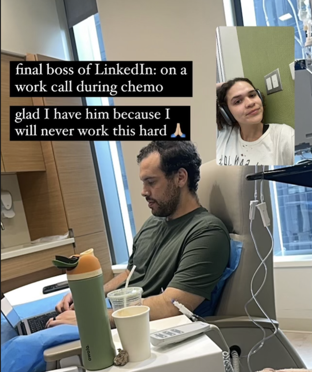 Taking customer support calls during chemo infusion