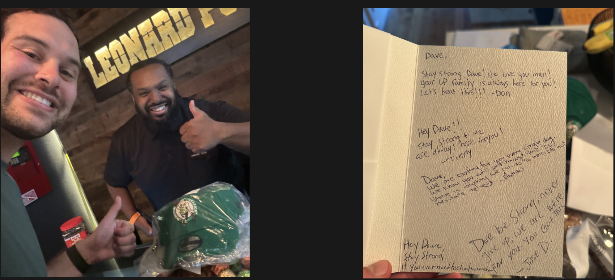 Celtics hat and chocolate gift from building doormen