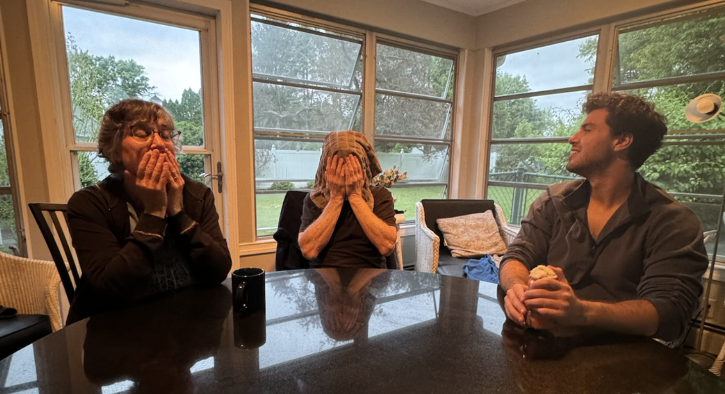 Mom and Dad dramatically covering noses from chemo farts