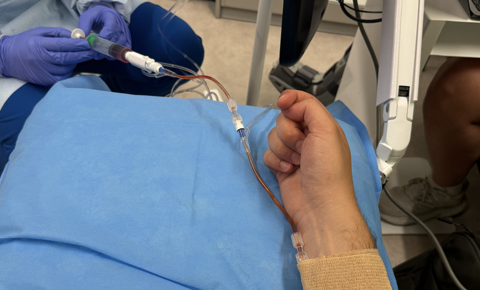 David receiving red devil chemo drug during treatment