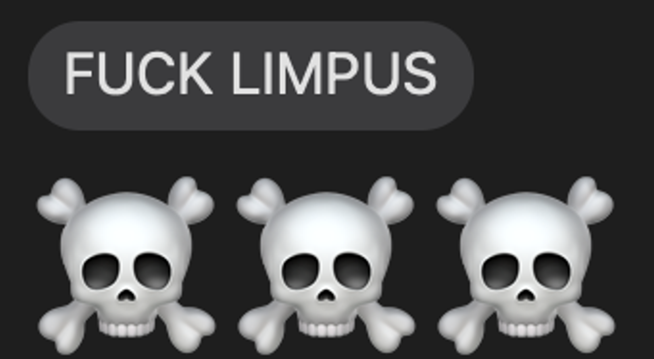 Text messages from friends showing enthusiasm about beating Limpus