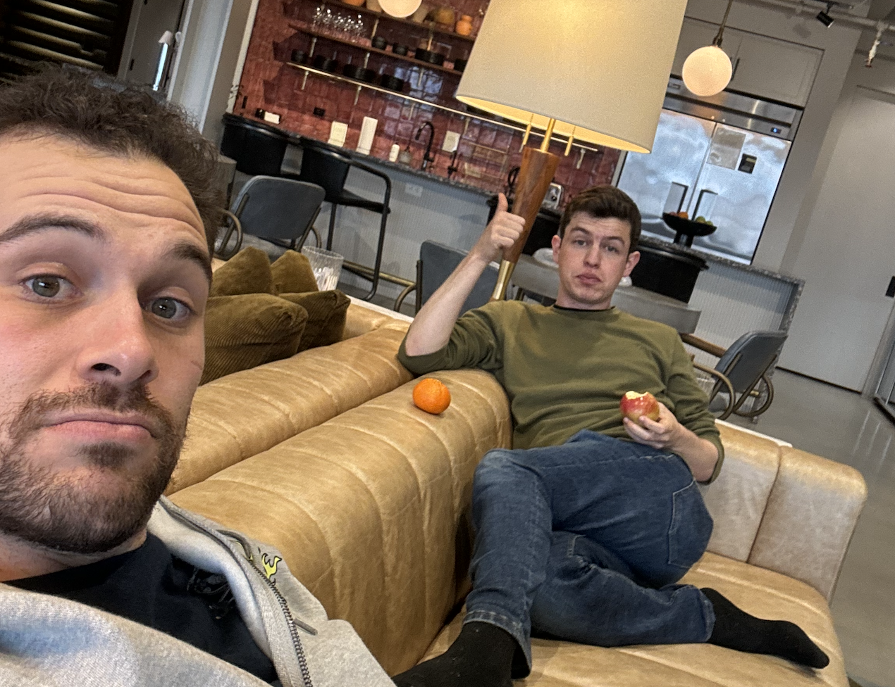 Ron eating fruit at office