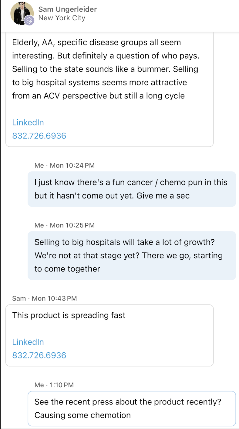 Hospital conversation with Sam