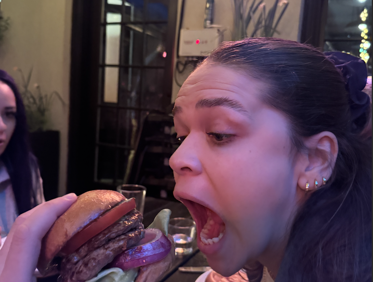 Tupper eating enthusiastically
