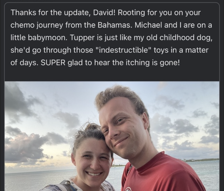 Message from Paige and Michael about baby